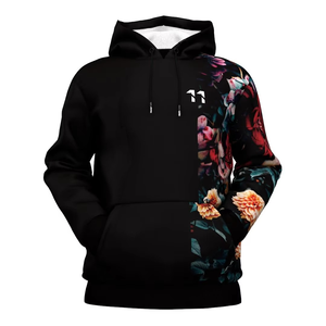 Sudadera con Capucha Negra con Estampado Floral para Hombre, Corte Regular, Tejida, Manga Larga, Diseño con Bolsillos, Ropa Casual de Otoño - Product Image 2