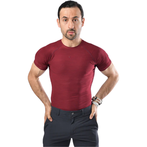 Custom <b>Burgundy</b> <b>Men's</b> Knitted Compression <b>Shirt</b> Quick Dry Eco-Friendly Gym Workout Running Fitness Athletic Short Sleeve - Product Image 1