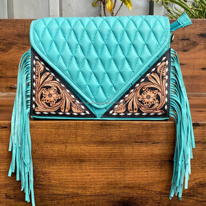 Gran oferta, sobre mecanizado a mano, bandolera con flecos, bolso occidental para mujer, Floral, cuero genuino, moda, bolsos de mano con entramado de diamantes - Product Image 3