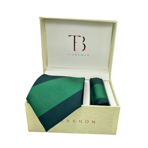 Conjunto de Corbata y Pañuelo de Bolsillo con Rayas Dobles Verdes para Hombre |   Combo de Corbata de Seda Premium |   Caja de Regalo Formal de Lujo para Bodas y Negocios - Product Image 1