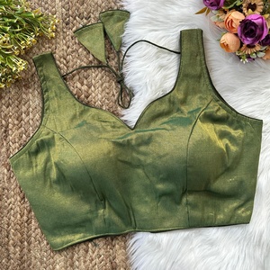 Blouse de mariage moderne et élégante, col en V, broderie tissée, 100% soie, sans manches, pour sari/lehenga (interieur) - Product Image 1