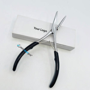 Pince à cheveux professionnelle en acier inoxydable écologique à pointe plate, avec logo personnalisé, poignée noire, pour tissage de mèches individuelles à clipser - Product Image 6