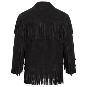 Top Quality Men’s Premium Blue <b>Suede</b> Fringe <b>Jacket</b> Western Cowboy Tassel Leather Style Coat Turn down Collar Zipper Closure - Product Image 4