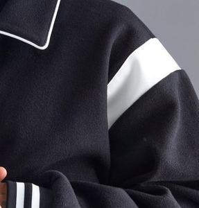 Veste universitaire rayée noire et blanche pour homme, col rabattu, boutonnée, décontractée, en laine et polyester, collection automne 2027 - Product Image 6