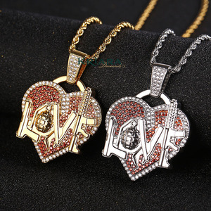 Colgante de Corazón con Pedrería Roja, Plata 925 con Baño de Rodio, Joyería Unisex Estilo Hiphop - Product Image 4