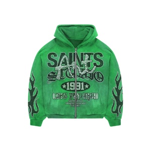 Sweat à capuche zippé surdimensionné personnalisé pour homme Saints Global, en molleton de coton, style streetwear, avec logo avant en strass embossé, bleu, vêtement d'hiver, USA - Product Image 2