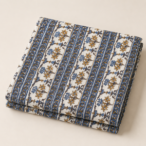 Brown Blue Floral Hand Block Printed Cotton Fabric <b>Set</b> With Stripe And Buta Motif For Dress Kurta <b>Sewing</b> Home Textile Craft - Product Image 3