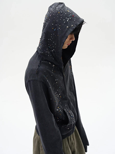 Sweat-shirt à capuche noir pour homme, imprimé à pois en strass, coupe classique, style décontracté, vêtement d'hiver, manches classiques, tissu polaire, 100% coton - Product Image 5