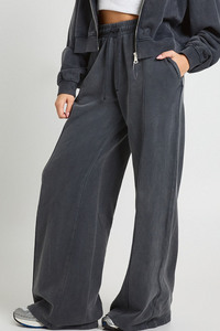 Pantalones de chándal anchos de cintura alta con cordón para mujer, color carbón, ajuste holgado informal, pantalones de descanso, joggers de pierna recta, venta al por mayor - Product Image 1