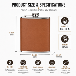 Gourde à whisky en acier inoxydable enveloppée de cuir avec logo personnalisé, 8 oz, pour hommes, voyage, camping, mariage, cadeau pour les demoiselles d'honneur - Product Image 2