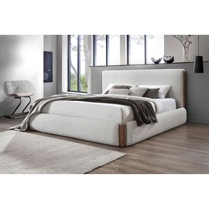 Letto EK Sandro con Finitura Noce e Componenti Rivestiti in Bouclé Bianco - Product Image 3