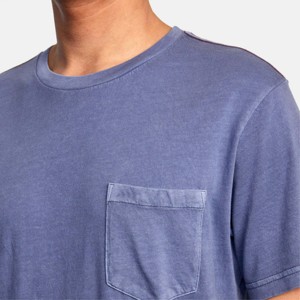 Camiseta de Algodón Azul para Hombre, Manga Corta, Cuello Redondo, con Bolsillo, Corte Holgado Informal, Tejido de Color Sólido, Ecológica, Transpirable, Estilo Hip Hop - Product Image 5