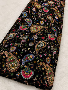 Luxury Velvet Embroidery <b>Fabric</b> Sequence Beaded Chain Stitch Designer Textile For Wholesale Fashion Garment Buyers For Importers - Product Image 1
