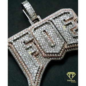 Pendentif lettre FOE glacé en moissanite, argent sterling 925 plaqué or, certifié GIA, style hip-hop - Product Image 3