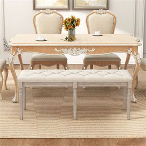 Panca Imbottita in Legno di Gomma Stile Retrò, Capacità 200 kg, Beige, Seduta Trapuntata a Bottoni 120 cm, Arredamento Camera da Letto - Product Image 2