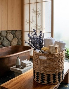Large Handwoven Water Hyacinth <b>Basket</b> with Cutout Handles Decorative <b>Wicker</b> Storage <b>Basket</b> for Laundry, Toys and Home Storage - Product Image 5