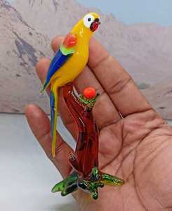 Figurine de perroquet en verre soufflé sculpté et gravé, multicolore, sculpture animale, écologique, pièce d'art décorative de Noël - Product Image 3