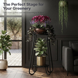 Support de plantes d'angle à 2 niveaux en métal pour intérieur et extérieur, support de pot de fleurs à 4 pieds, pour jardin, balcon, terrasse, étagère décorative pour plantes - Product Image 2