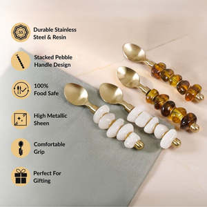 Cuillères à café vintage en acier inoxydable, durables, légères, finition miroir, manche martelé, compatibles lave-vaisselle, ensemble de cuillères à dessert - Product Image 6