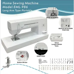 EML-986 LONG ARM Domestic Sewing Machine 28 stitches Electronic Type SEWING MACHINE MADE IN TAIWAN OEM