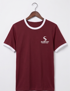 Custom Logo Men's Maroon Ringer T-<b>Shirt</b> | Premium 100% Cotton 180-220 GSM SUBHAY Summer <b>Shirts</b> - Product Image 5