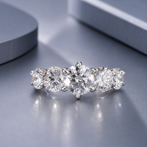 แหวนมอสซาไนต์ทรงกลมเจ็ดเม็ดทองคำขาว 14K สุดหรูสำหรับผู้หญิง 4.12 กะรัต ของขวัญเครื่องประดับชั้นดีสำหรับวันครบรอบแต่งงาน - Product Image 1