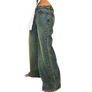 Jean en denim pour femme, coupe large, taille haute, respirant, style vintage, avec logo personnalisé, idéal pour l'été et le quotidien - Product Image 5