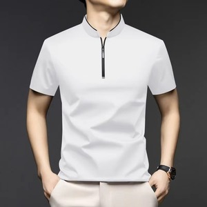 Chemise Homme Vintage Décontractée Couleur Unie Manches Courtes Col Montant Anti-rétrécissement Polyvalente Confortable - Product Image 5