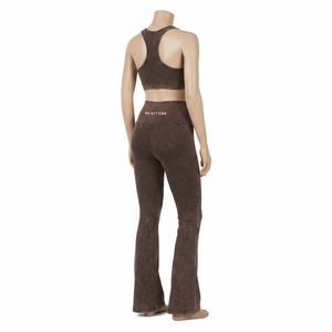 Conjunto Deportivo para Mujer, Color Marrón, Efecto Deslavado, Bra Deportivo y Leggings Acampanados de Cintura Alta, para Gimnasio, Yoga y Entrenamiento - Product Image 2