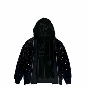 เสื้อฮู้ดซิปสีดำสำหรับผู้ชาย พิมพ์ลายจุดกลิตเตอร์ ทรงโอเวอร์ไซส์ ผ้าถักโพลีเอสเตอร์ สวมใส่สบายๆ สำหรับฤดูใบไม้ร่วง - Product Image 4