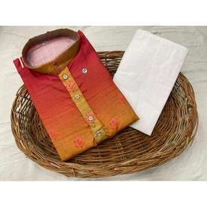 DESIGNER COTON IMPRIMÉ NUMÉRIQUE TRAVAIL HOMME KURTA AVEC PAYJAMA ROUGE - Product Image 1