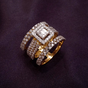 Luxury Women Yellow <b>Gold</b> <b>Cocktail</b> <b>Ring</b> With Emerald Cut Diamond Geometric Design Engagement Jewelry - Product Image 2