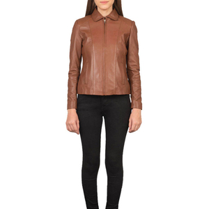 New Arrival <b>Genuine</b> <b>Leather</b> <b>Jacket</b> for Women Breathable Quick Dry Casual Winter Fashion Low MOQ Zipper Style <b>Leather</b> <b>Jackets</b> - Product Image 6