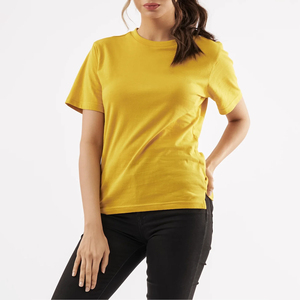 <b>Women's</b> <b>Yellow</b> Crew Neck Short Sleeve T-Shirt 100% Cotton Jersey Fabric Casual Spring Summer Regular Fit Solid Color Breathable - Product Image 4