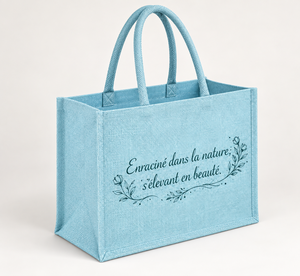 Sac fourre-tout en jute laminé bleu 39x31x19cm, poignées en coton personnalisées, vente en gros, OEM, marque privée SNC25DP, vente en vrac - Product Image 6