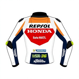 เสื้อแจ็คเก็ต Joan Mir Zonda Repsol MotoCP/เสื้อแจ็คเก็ตหนังวัวแท้คุณภาพพรีเมียม หนังจิงโจ้ สำหรับแข่งรถความเร็วสูง ป้องกันได้มาตรฐาน CE - Product Image 2