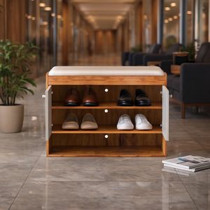 Banco Zapatero con Almacenamiento, Capacidad para 9 Pares, Estante de 3 Niveles con Asiento Acolchado y Armario Cerrado (Marrón, SR-17) - Product Image 6