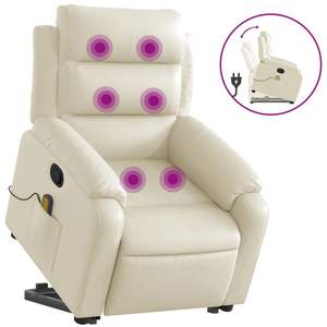Fauteuil inclinable de massage en similicuir crème - Product Image 2