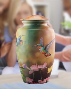 Custom Aluminum Cremation Urn Decorative <b>Memorial</b> Vessel Floral Bird Portrait <b>Keepsake</b> for Adult Burial Display - Product Image 3