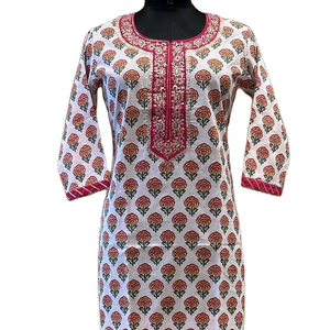 เสื้อคุर्ติแขนยาวพิมพ์ลาย ผ้าฝ้าย 100% ระบายอากาศได้ดี เหมาะสำหรับใส่ทำงานในออฟฟิศ ดีไซน์เรียบง่าย สำหรับฤดูใบไม้ผลิ/ฤดูร้อน - Product Image 1