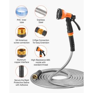 Tubo da Giardino Rinforzato in Acciaio Inossidabile Antiruggine da 60m, Anti-Piega, con Ugello a 10 Funzioni, Disponibile anche nelle Lunghezze da 7,5m e 15m - Product Image 2