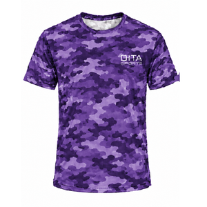 เสื้อยืดลายพรางสีม่วงผู้ชายแขนสั้นคอกลมพิมพ์ลายพรางการฝึกอบรมการออกกำลังกายฟิตเนสชุดกีฬาประสิทธิภาพสูง - Product Image 1