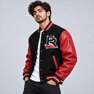 Chaqueta universitaria de animadores para hombre con letras, chaqueta bomber de equipo con pedrería y ribete acanalado premium, con servicio OEM y ODM - Product Image 3