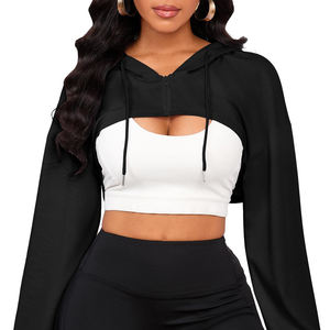 Sweat-shirt à capuche court pour femme, coupe décontractée, hiver, uni, en mélange de coton respirant, style streetwear, vêtement tendance pour le quotidien, vente en gros à prix abordable - Product Image 6