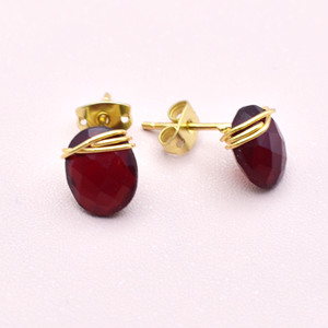 Garnet Wire Wrapped Oval <b>Stud</b> Earrings 8-10 Handmade Brass And <b>Silver</b> Red Gemstone <b>Studs</b> January Birthstone Crystal Jewelry Gift - Product Image 3