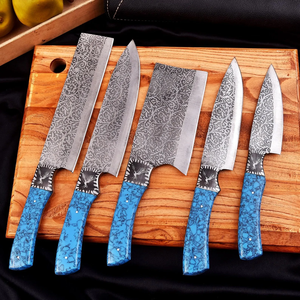 Custom High Carbon Steel <b>Kitchen</b> <b>Knife</b> Set Etched Blade Razor <b>Sharp</b> Resin Handle Professional Chef Set Wholesale - Product Image 2
