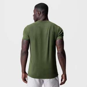 Camiseta de Manga Corta para Hombre, Color Verde Oliva, Corte Regular, Cuello Redondo, Informal, Color Sólido, Algodón Jersey, Transpirable, Ropa Deportiva - Product Image 2