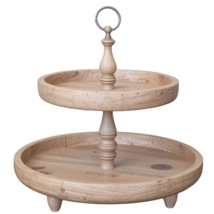 Fancy Mango Wood 2 Tier Cake Stand Round Wooden Cupcake And Dessert Display Stand With Metal Ring Handle For Wedding & Events - Product Image 1