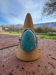 Handcrafted Teardrop Kingman <b>Turquoise</b> <b>Ring</b> Sterling Silver Boho Southwestern Statement Jewelry Artisan Gemstone Gift for Her - Product Image 6