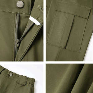 Pantalon cargo taille haute pour femme, vert olive uni, en toile, décontracté, longueur intégrale, avec poches, coupe ample, style printemps - Product Image 5